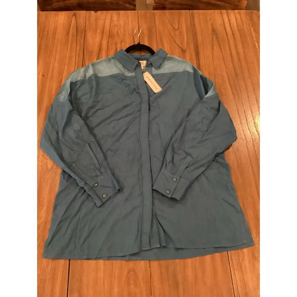 The Drop Blue Sapphire Shirt Long Sleeve Organza Yoke button up oversized blouse - Image 2