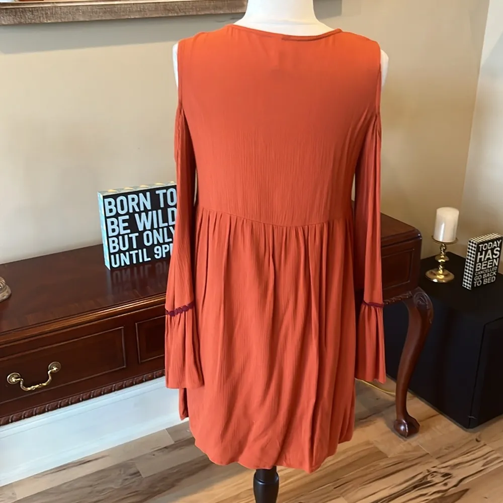 Dress Rust Long Sleeve Burnt Orange New Flowy Hippie - Image 12