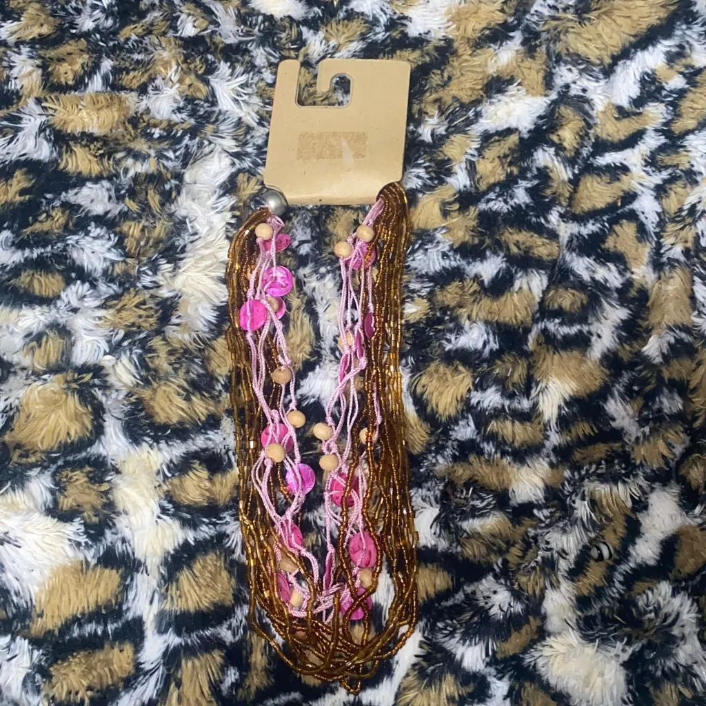 Old Navy Brown & Pink Chunky Beaded Necklace - Image 2