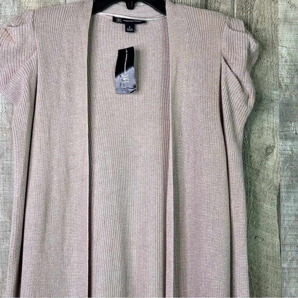 INC Small Puff Sleeve Completer Cardigan Sweater Open Front with Shoulde… - Image 4