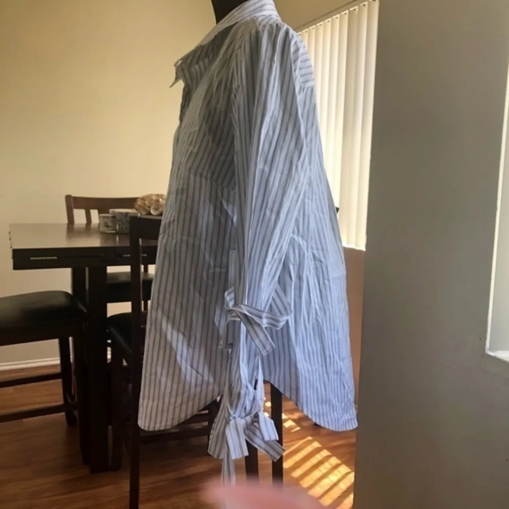 1.State Womens Striped Wrap Sleeve Button-Down Top - Image 4