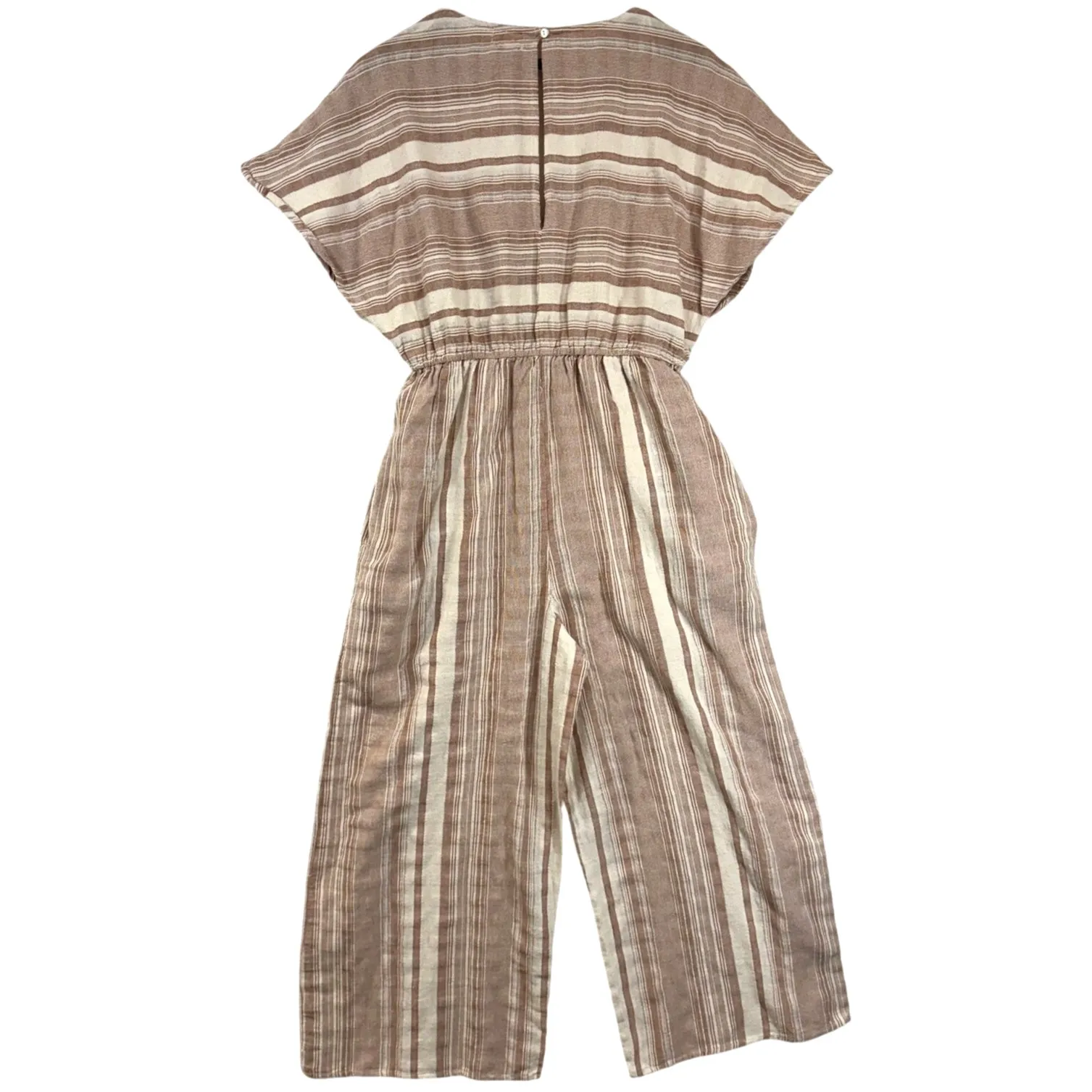 World Market Medium Misha Ivory & Terracotta Stripe Jumpsuit Beach Maxi Wide Leg White - Image 3