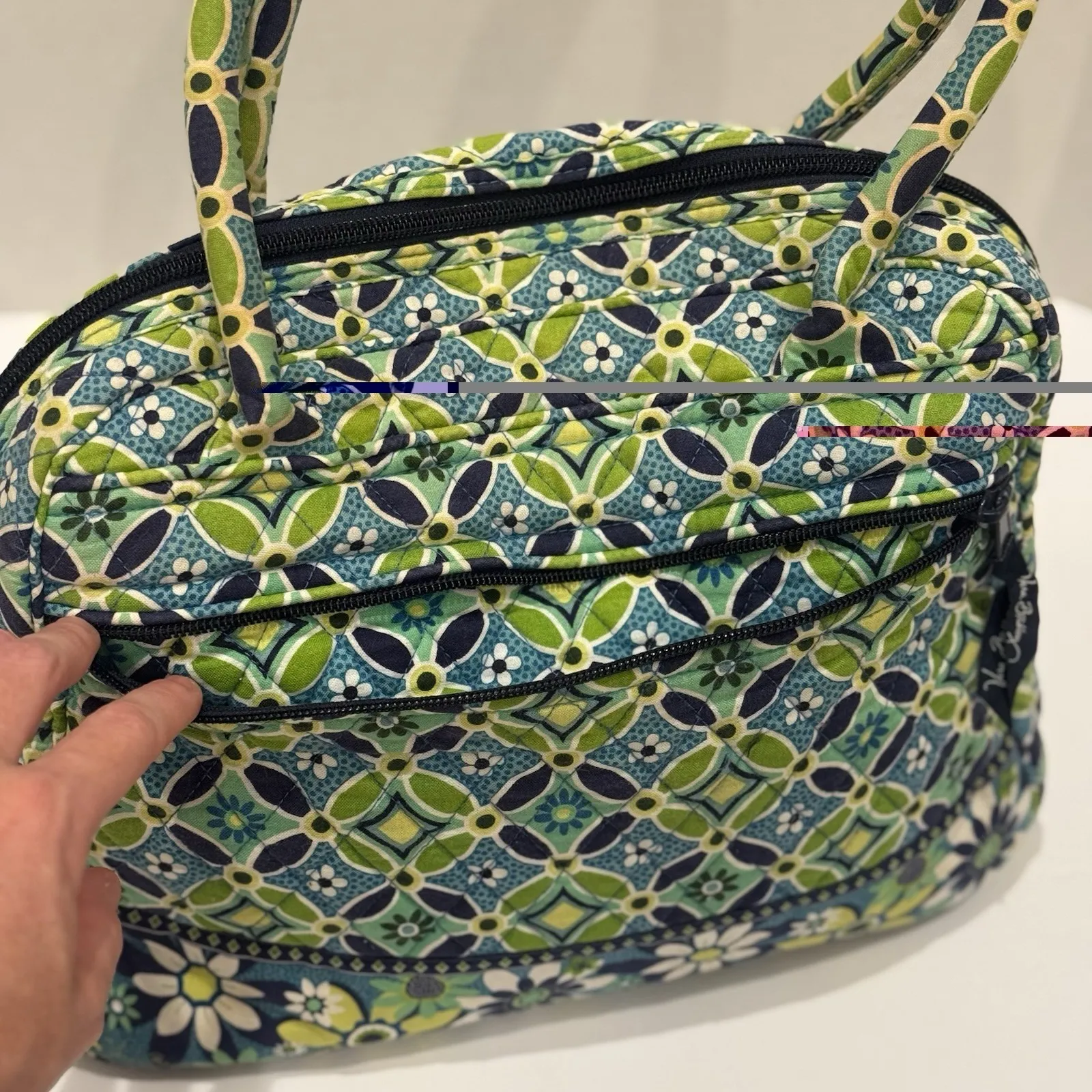 Y2K Vera Bradley Daisy Blue Lime Green Flower Bucket Shoulder Tote Purse Bag - Image 11