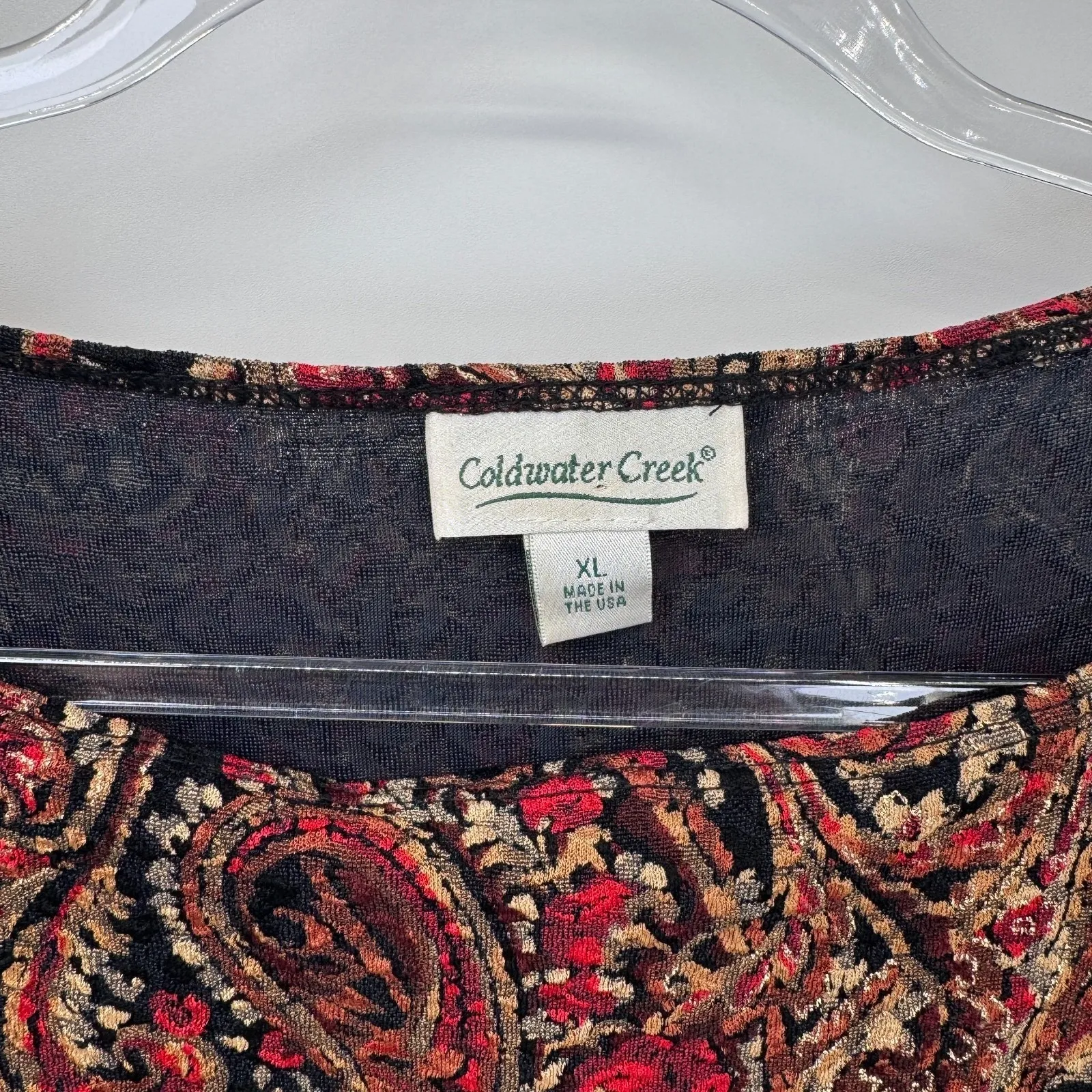 Vintage Coldwater Creek Long Sleeve Top Womens XL Red Paisley Beaded‎ Fairy - Image 4