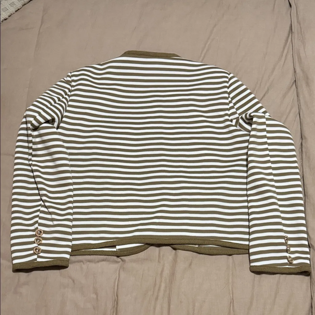 Striped Tan and White Cardigan - Image 2