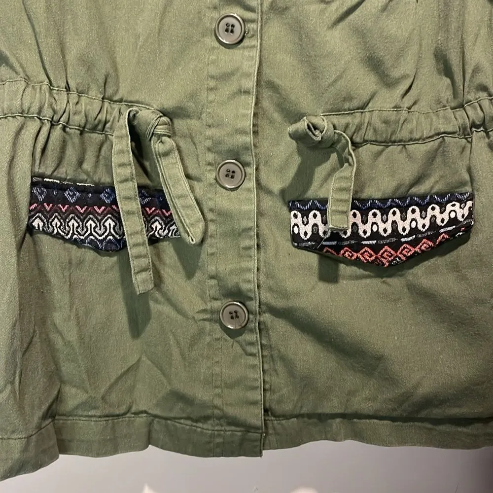 ModCloth- Olive Green Capulet Embroidered Aztec Utility Anorak Jacket- Size S - Image 6