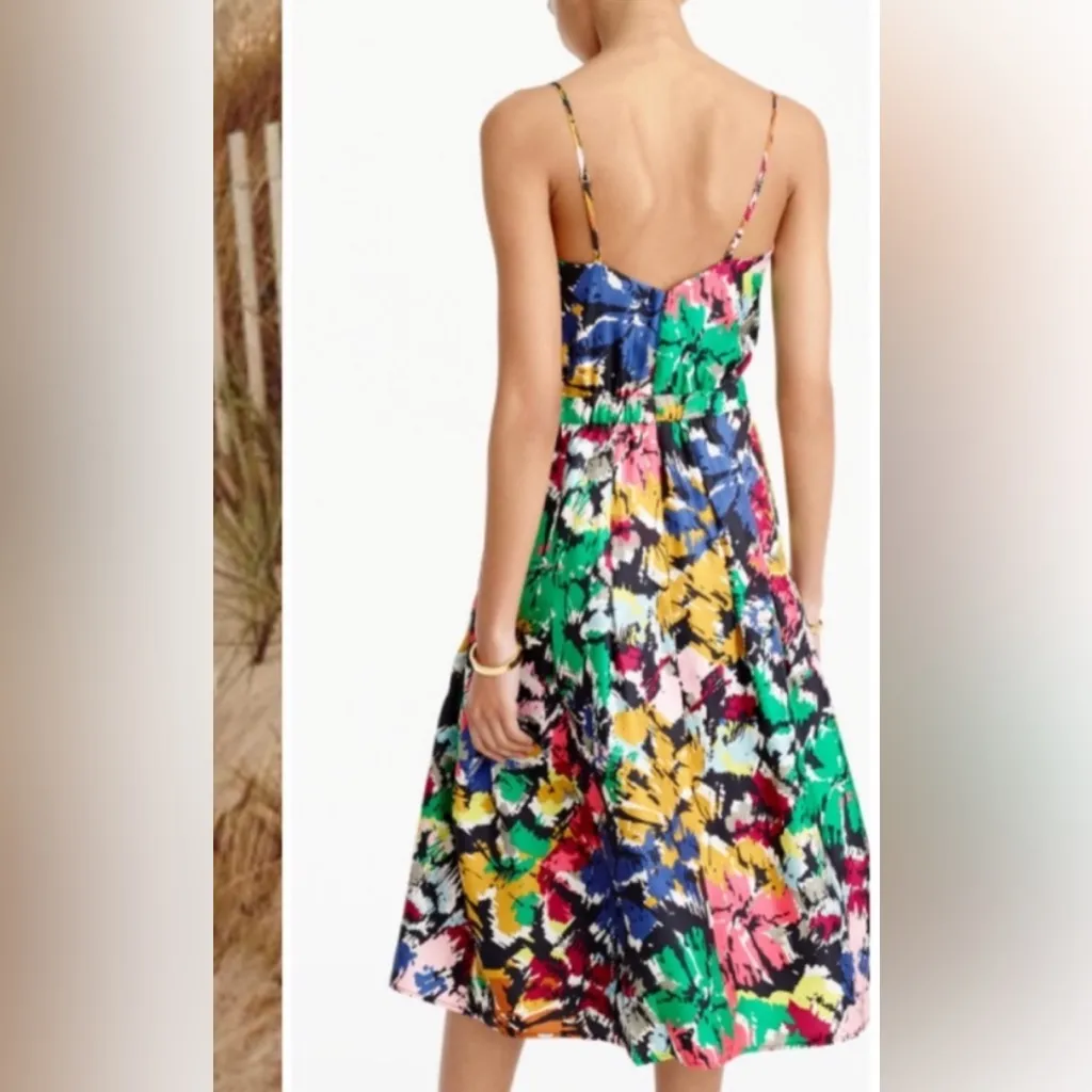 NWT J. Crew Colorful spaghetti strap brushstroke Abstract SILK dress midi 8 - Image 7