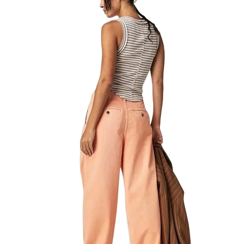 NEW Free People Addy Wide Leg Chino Pants Coral Pink Size 8 Elevated Basic Boho - Image 11