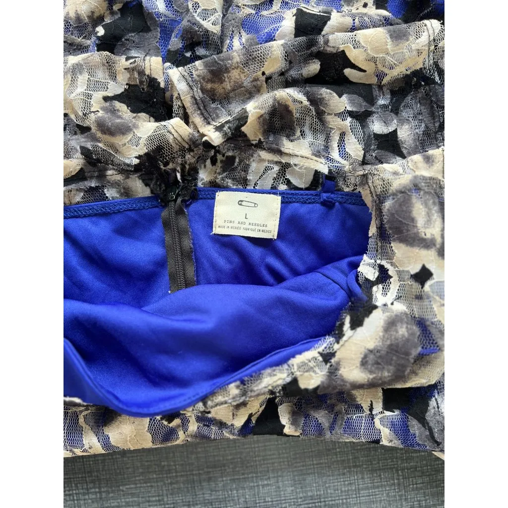 Anthropologie Pins And Needles Womens L Dress Black Blue Lace Sleeveless Mini Size L - Image 6