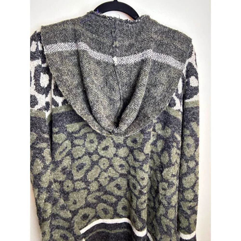 Joseph A.  Leopard Sweater Cardigan Hoodie Size Small  Gray Green - Image 6