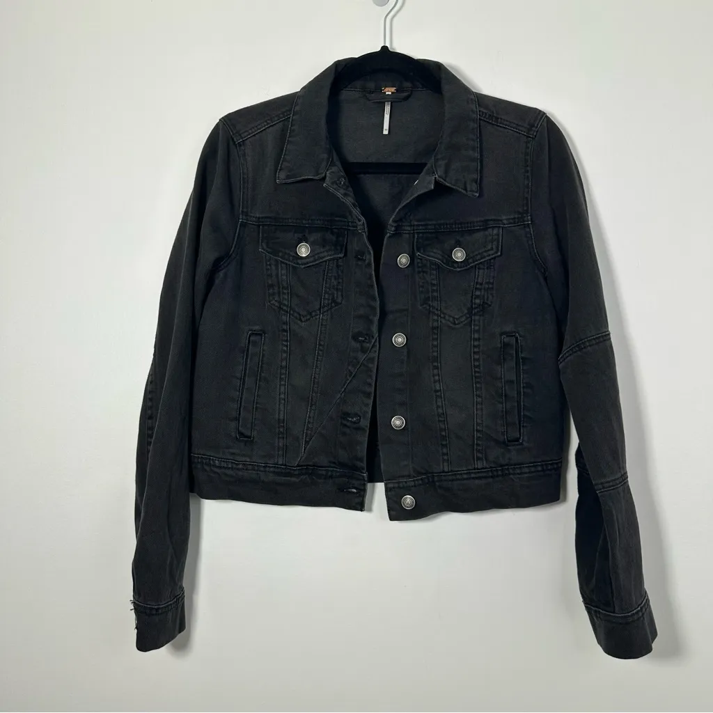 Free People Rumors Washed Black Denim Jacket Size XS - Image 4