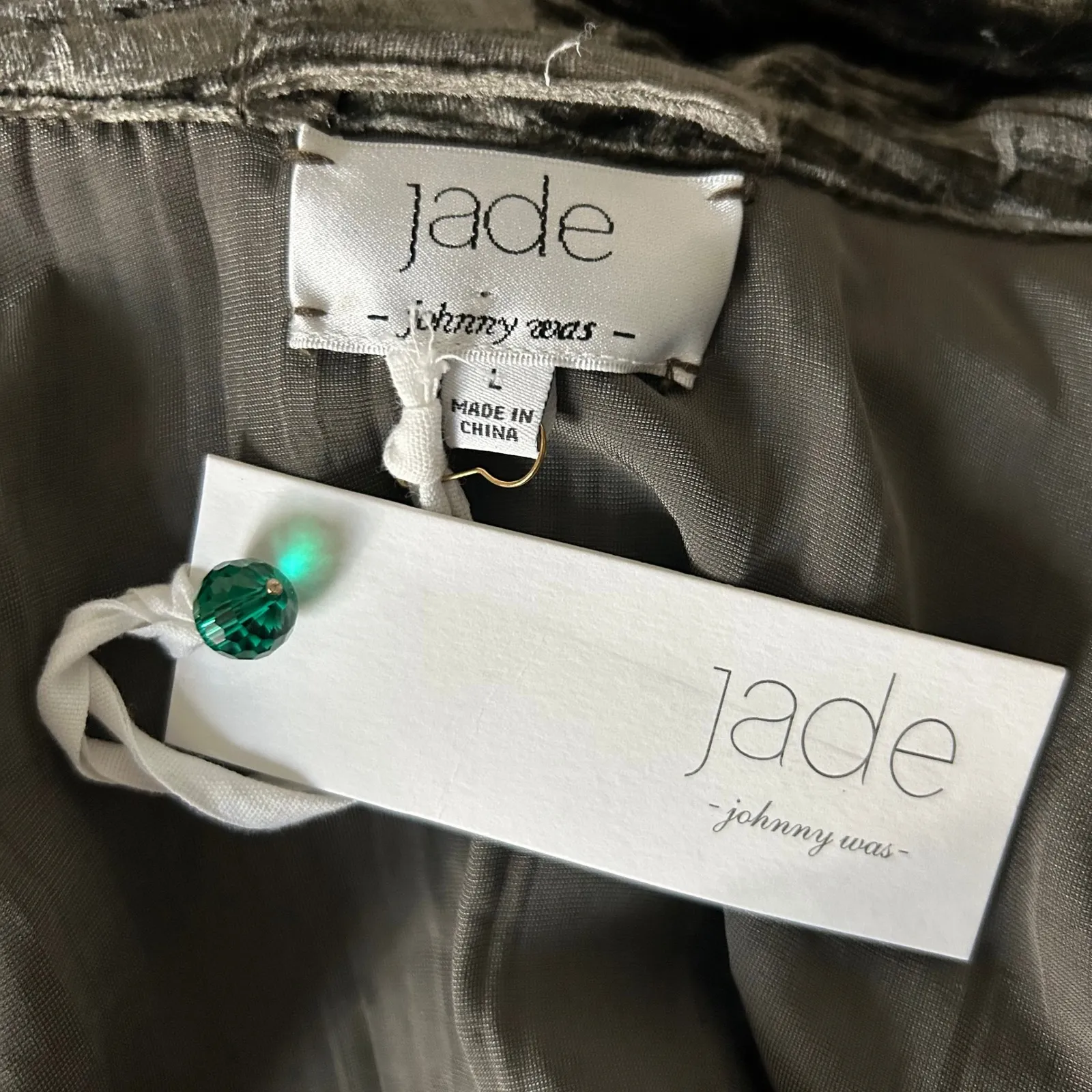 NEW Johnny Was Jade Alison Smocking Jacket Kimono Martini Green Velvet Sz Large - Image 5