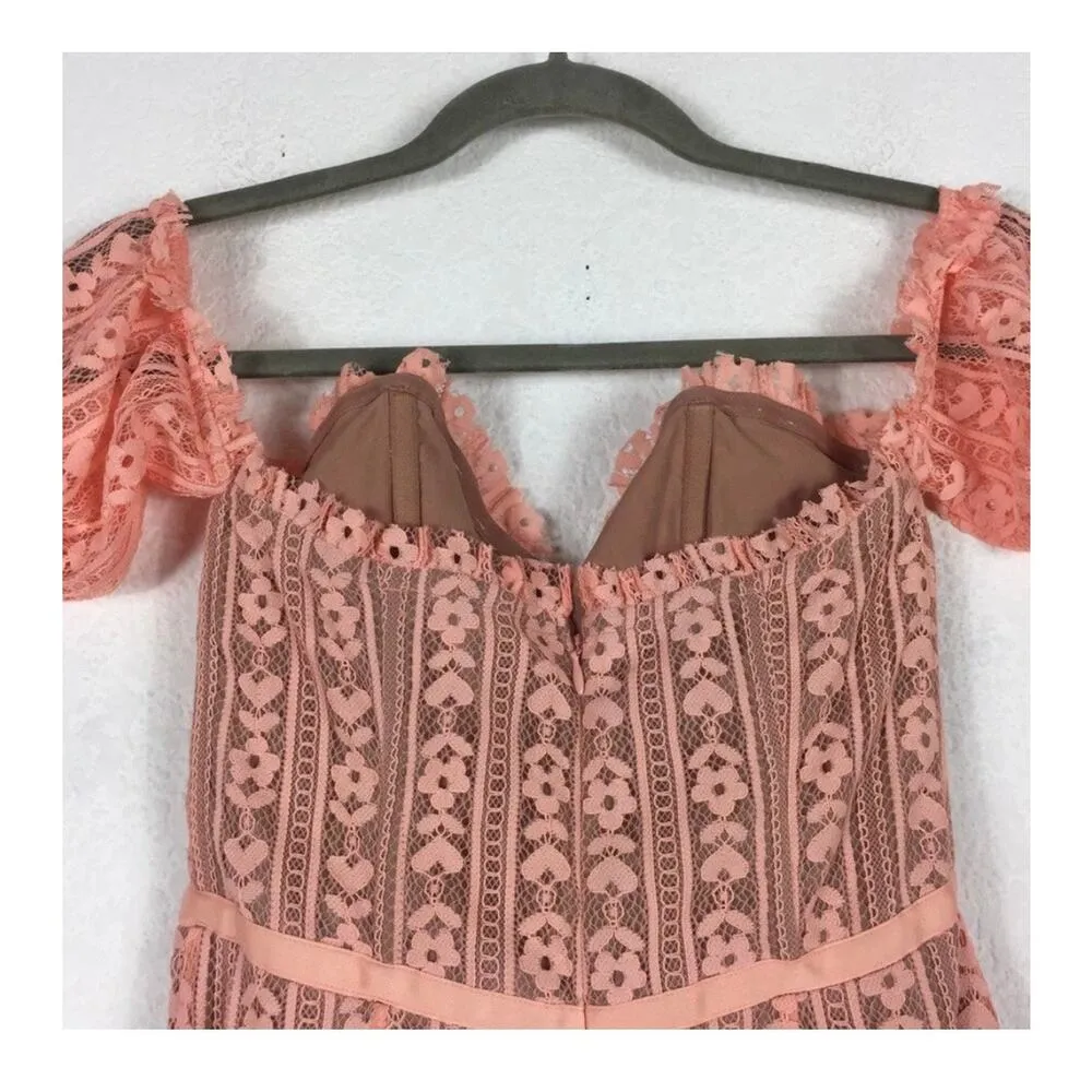 For Love & Lemons Peach Dakota Lace Off Shoulder Bustier Corset Dress Medium - Image 14