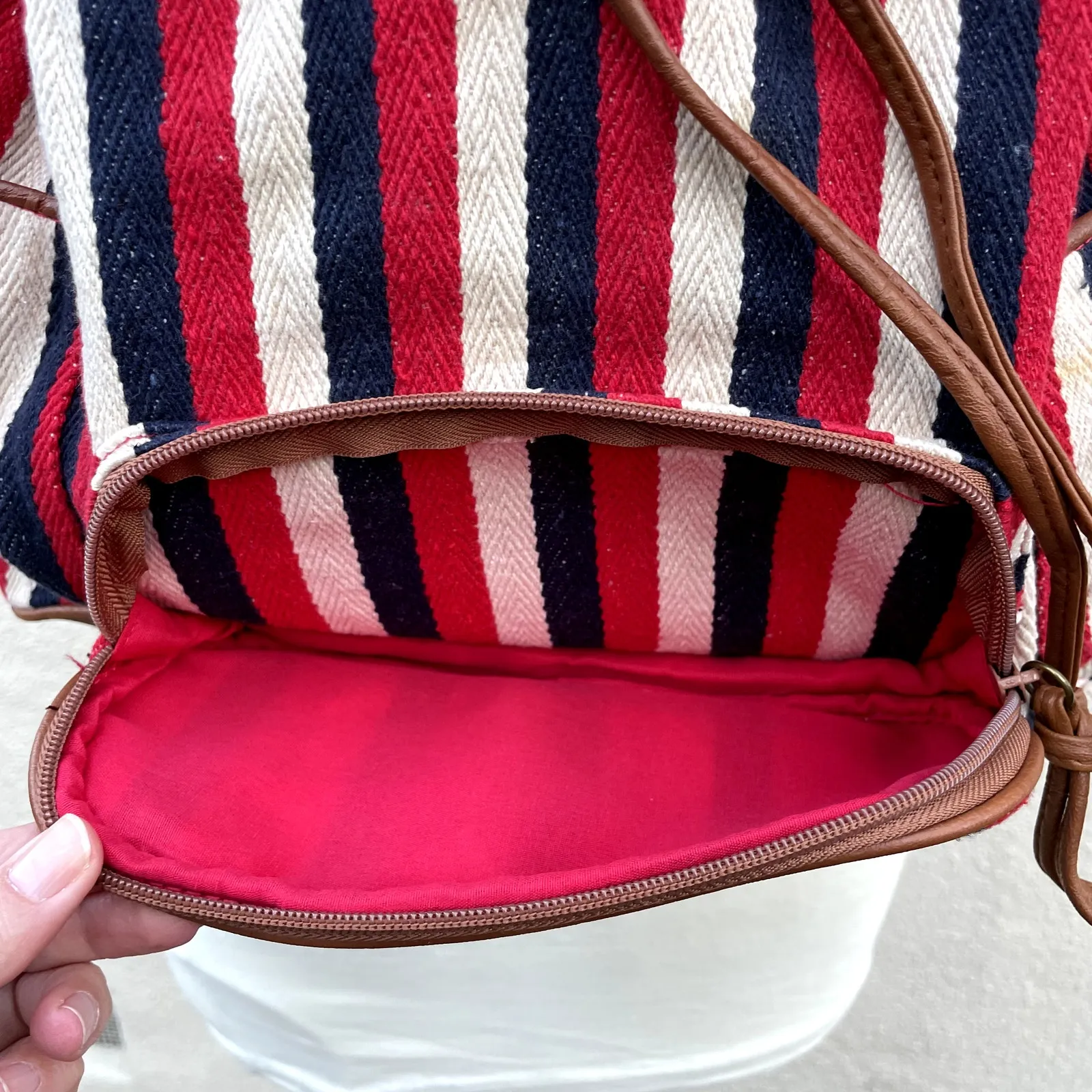 Vintage Y2K American Eagle Canvas Backpack Red White Blue Stripe - Image 4