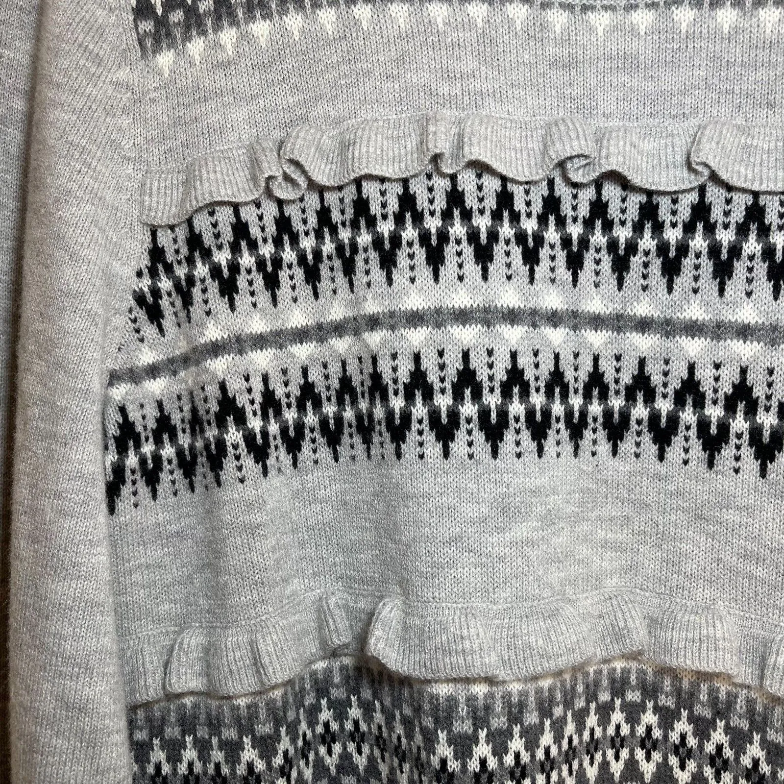 Talbots | Gray Lambswool Blend Ruffle Fair Isle Sweater | Large - Image 5