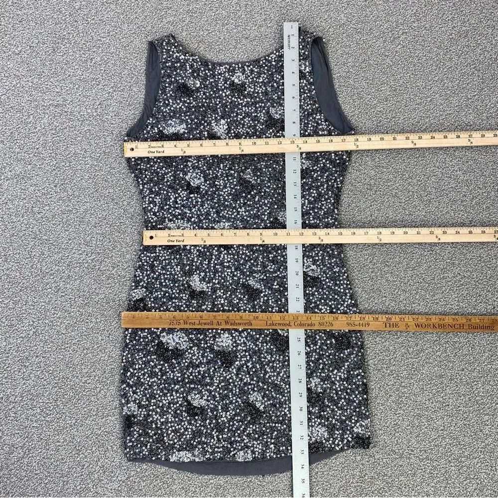 Alexia Admor Sequin Drape Back Silk Sheath Mini Dress Silver Gray Small Party - Image 12