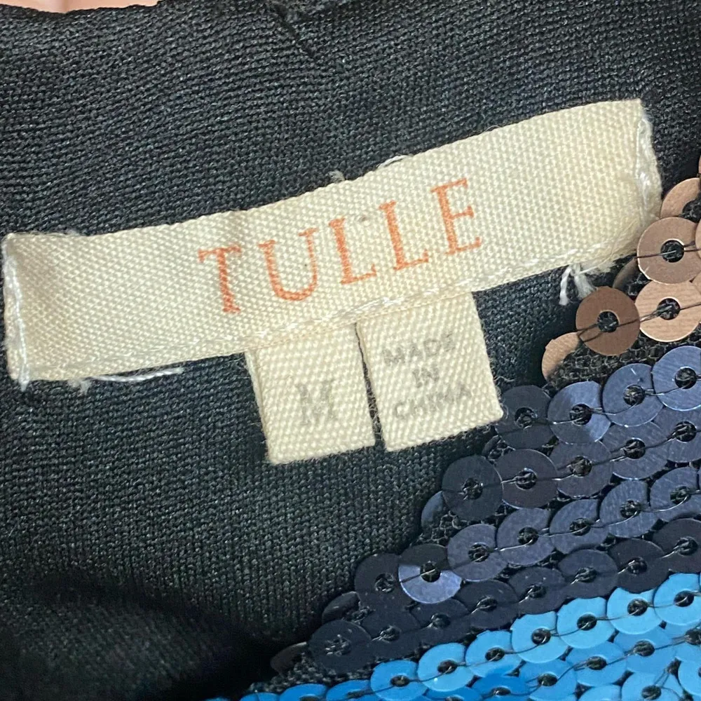 Tulle Women's Medium Sleeveless Crew Neck Sequin Sheath Dress Blue Brown Black - Image 7