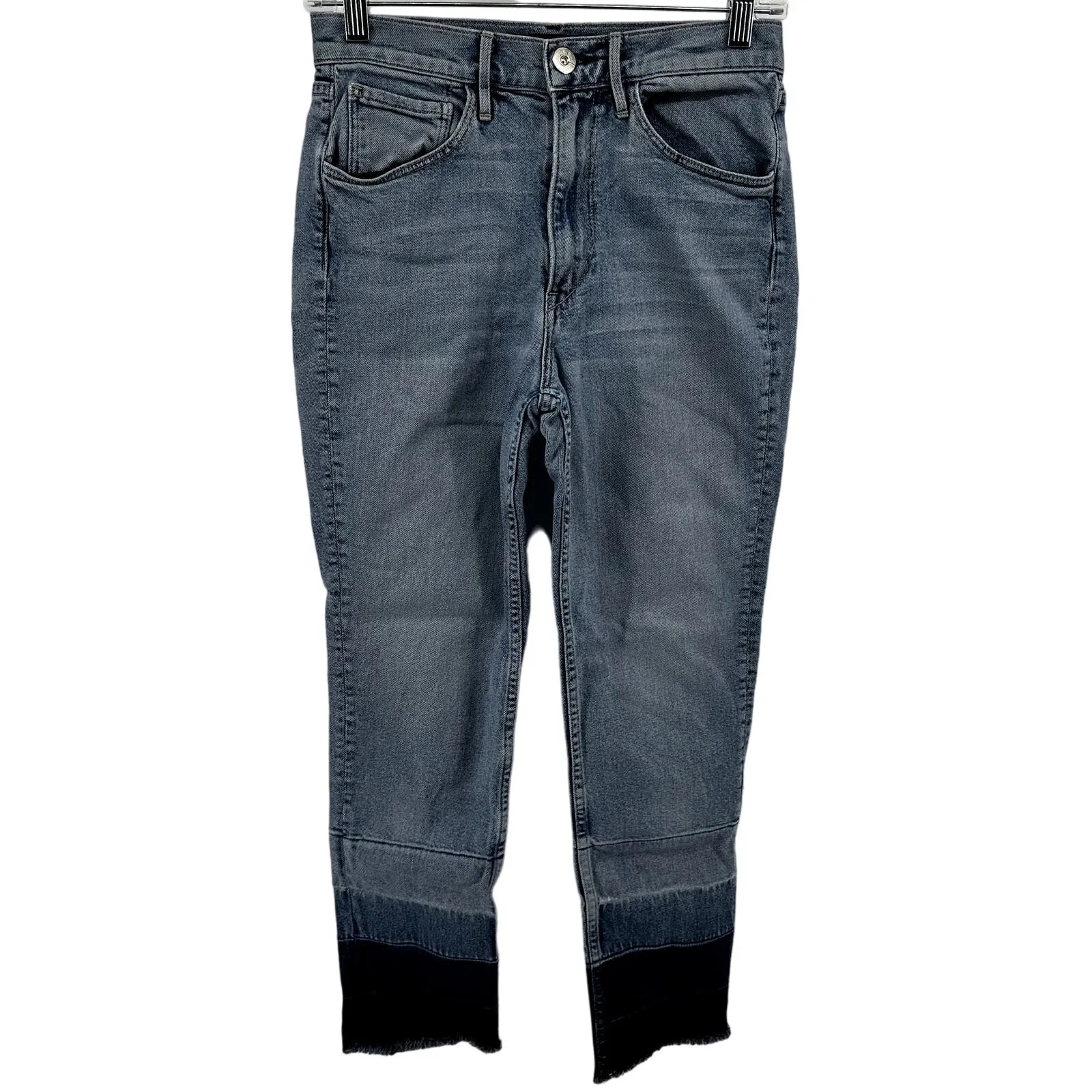 3x1 Shelter High Rise Cropped Jeans Ombre Straight Leg Raw Hem Denim Blue 27 - Image 2