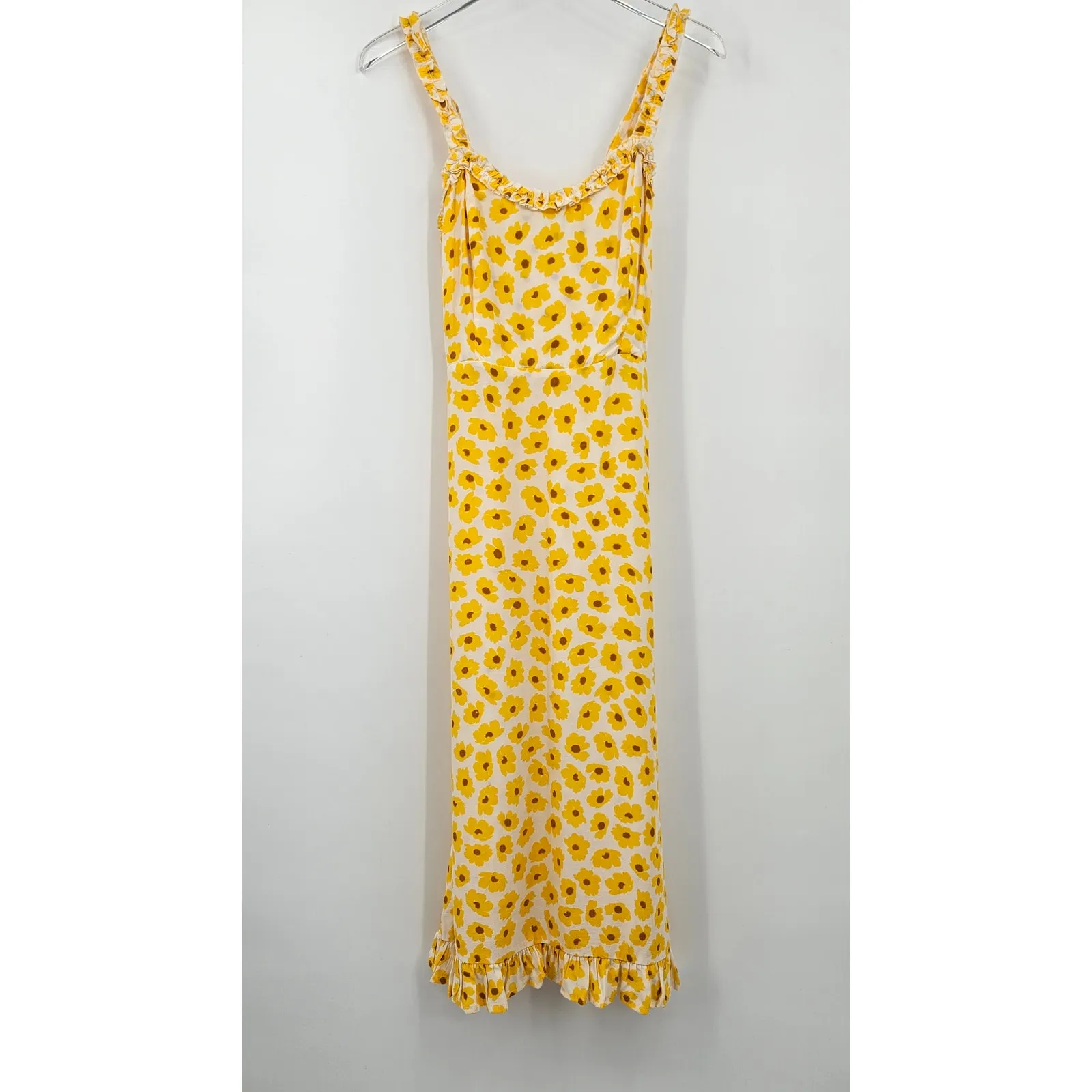 Faithfull the Brand Noemie Yellow Floral Print Ruffled‎ Midi Dress US 4 Sundress - Image 6