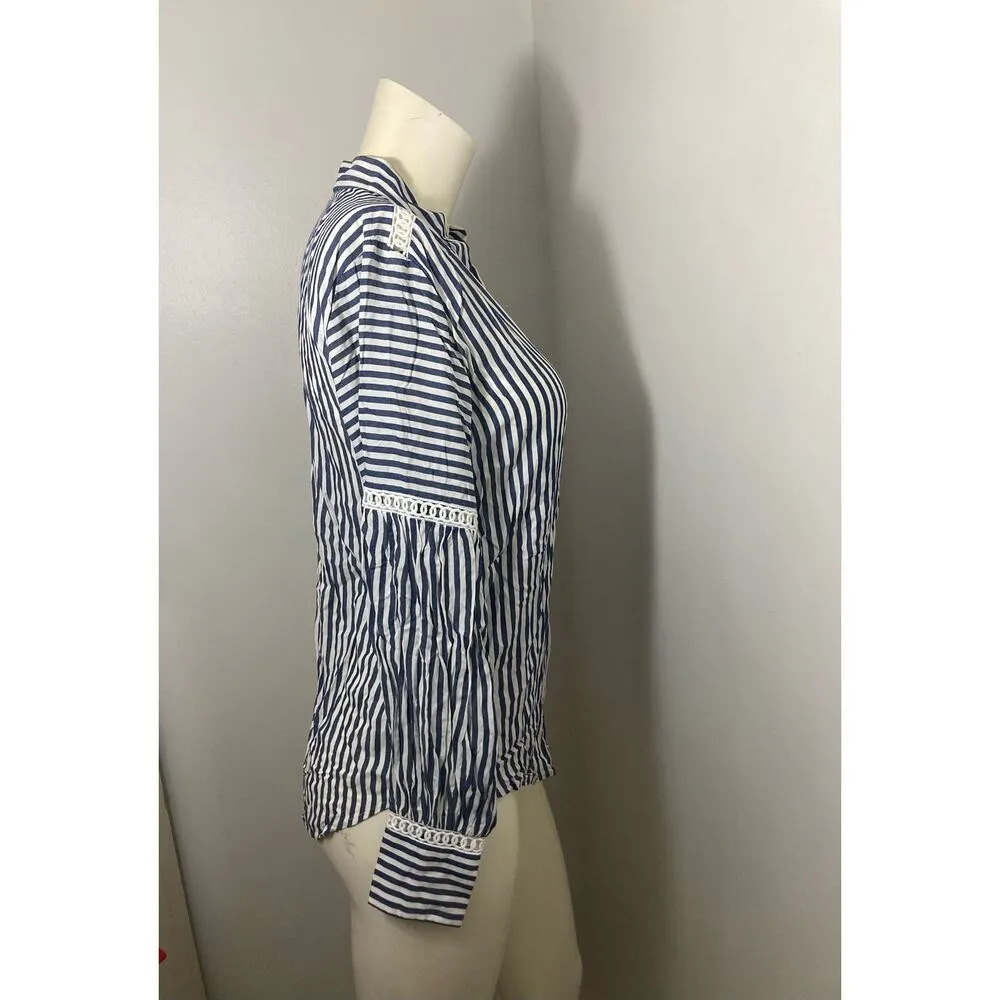 Ann Taylor Size XS Striped Blue White Long Sleeve Stripes Pullover Tunic v-neck - Image 6