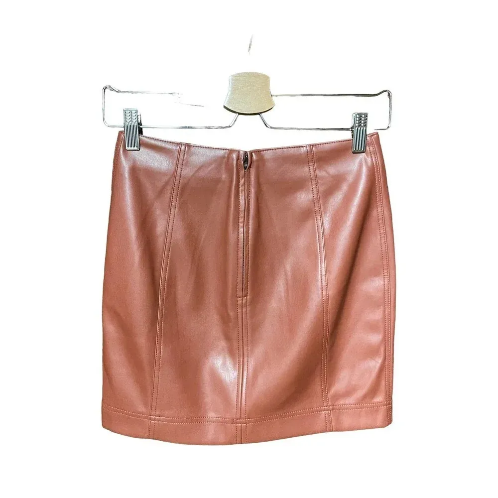 Free People Modern Femme Vegan Leather Skirt Cognac Brown Tan Size 0‎ - Image 6