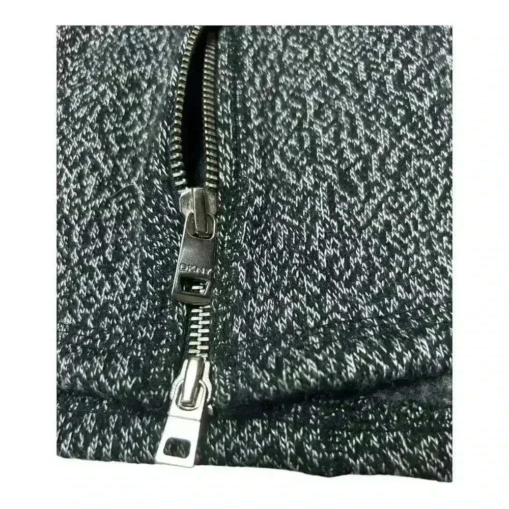 DKNY Womens Hooded Jacket Gray Black Space Dye Zip Up Faux Fur Lined Pockets S - Image 7