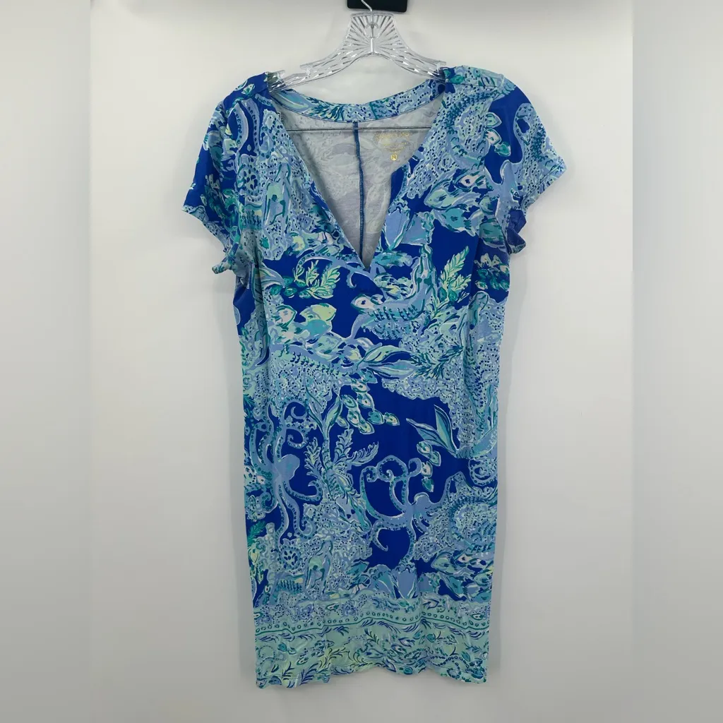 Lilly Pulitzer Women's Sophiletta Stretch Blue Current Sea Sirens Dress SZ Med - Image 2