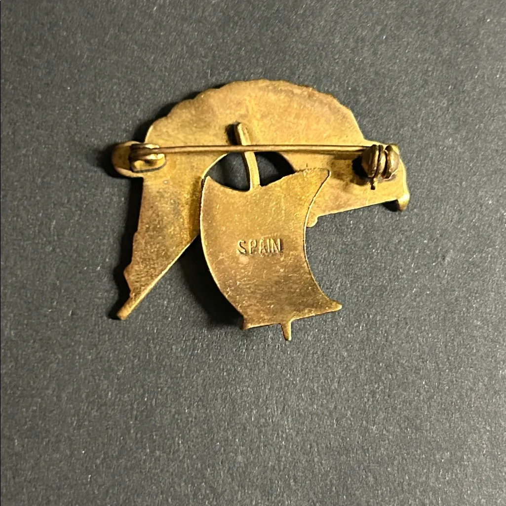 Antique Damascene Ship Brooch: Spanish Moorish Jewelry Gold - Image 2