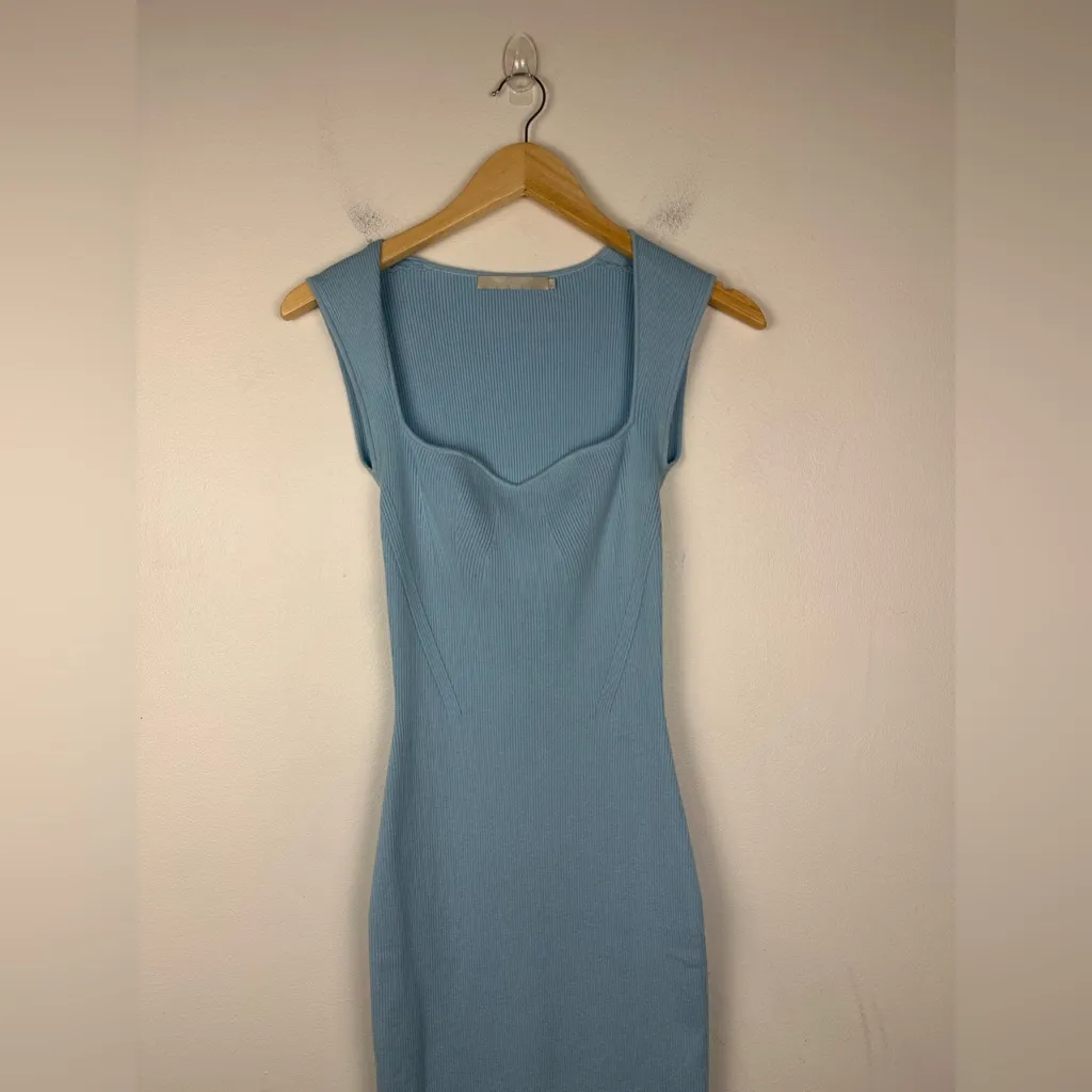 One Grey Day x Revolve Ribbed Knit Samantha Midi Dress Women’s Sz S Blue - Image 3