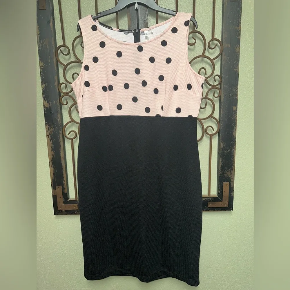 NY Collection sleeveless pink/black Polk a dot zipper back dress - Image 2