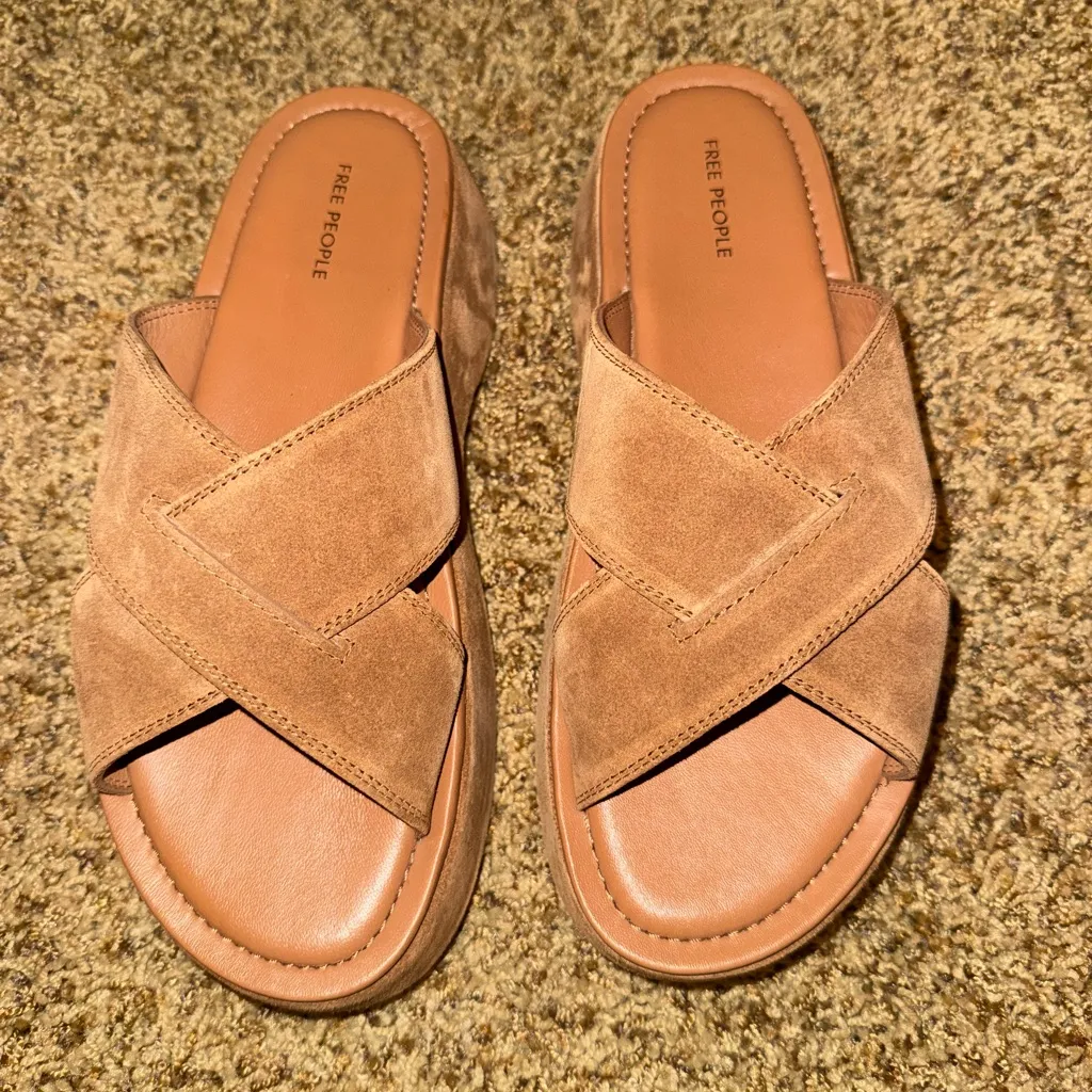Free People Tan Suede Cross Strap Aubrey Sandals - Image 4
