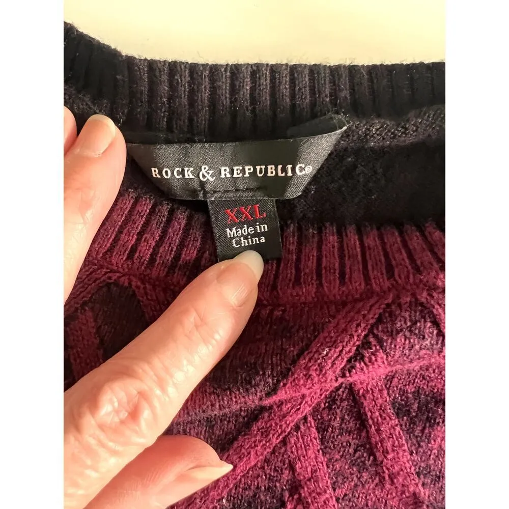 Rock & Republic women's size XXL sweater wine-black herringbone cotton - Image 6