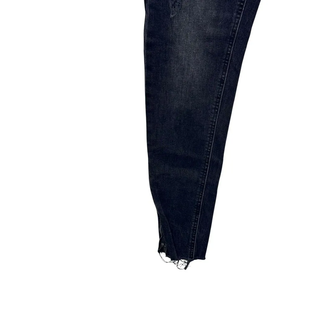 Zara Women's Jeans Ankle Zip Raw Hem Mid-Rise Denim‎ Fading Stretch Black Sz. 2 - Image 5