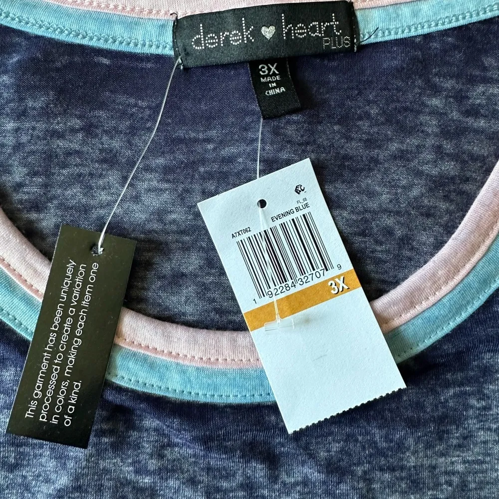 Derek Heart Lightweight Blue with Pink Trim Tee Size 3X - Image 4