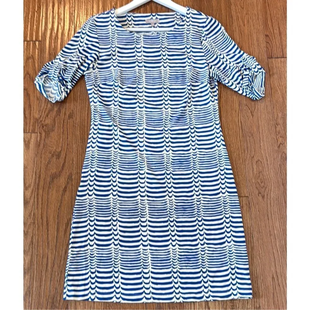 Ellie Kai blue and white waves boatneck sheath dress 4 Blue - Image 3