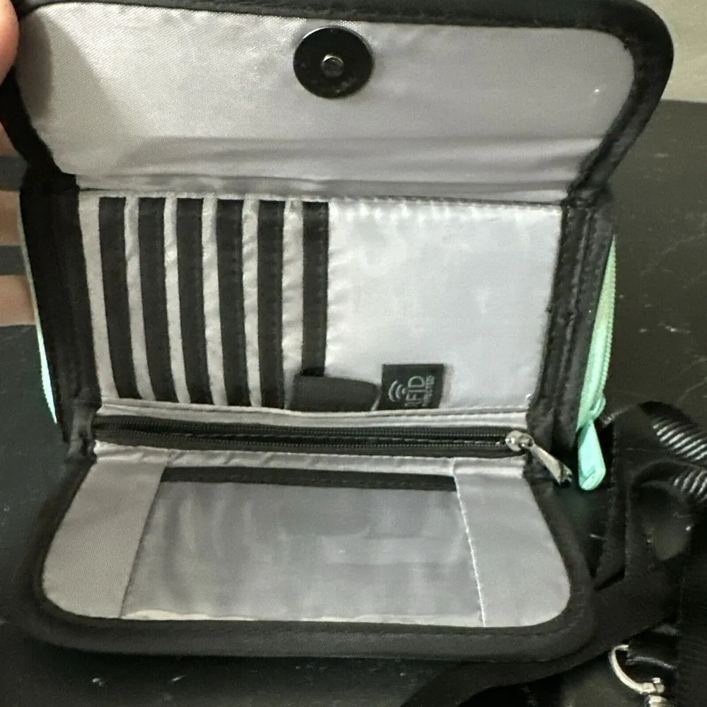 Lug Kickflip Convertible RFID Wallet Black And Teal Dots Crossbody Wristlet - Image 3