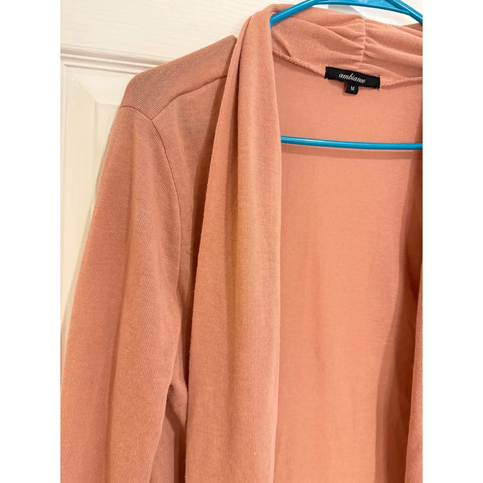 Ambiance Open Front Cardigan Draped Lightweight Knit‎ Sweater Peach Medium Pink - Image 2
