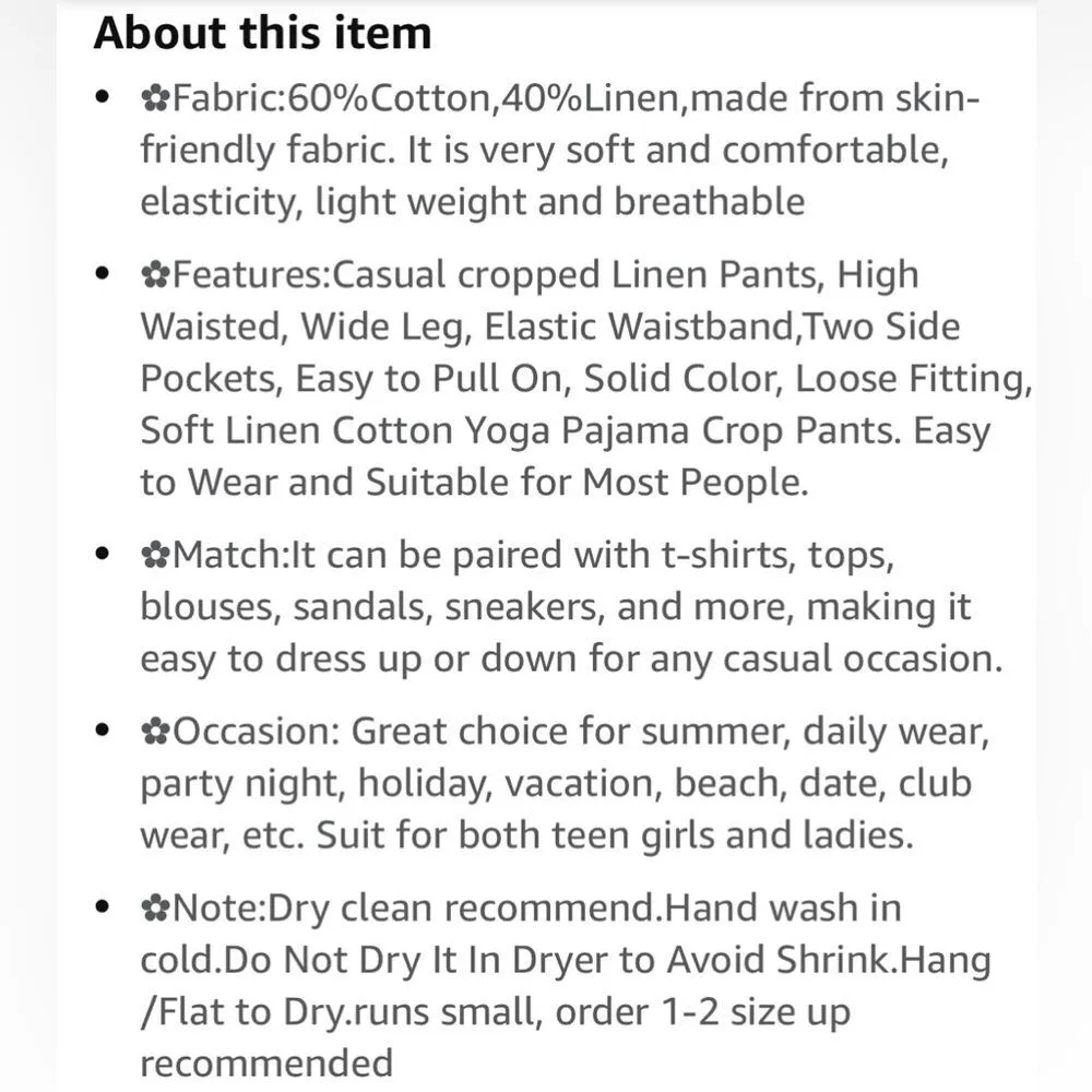 Women’s High Waisted Capri Casual Wide Leg Cotton Button Pockets Cropped (267) Black Size M - Image 6