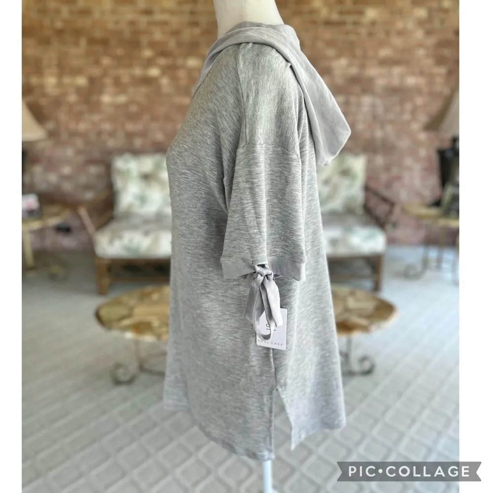 NWT Soul Cake Top Hoodie Tie Sleeve Knit Grey Lightweight Casual Athleisure S - Image 7