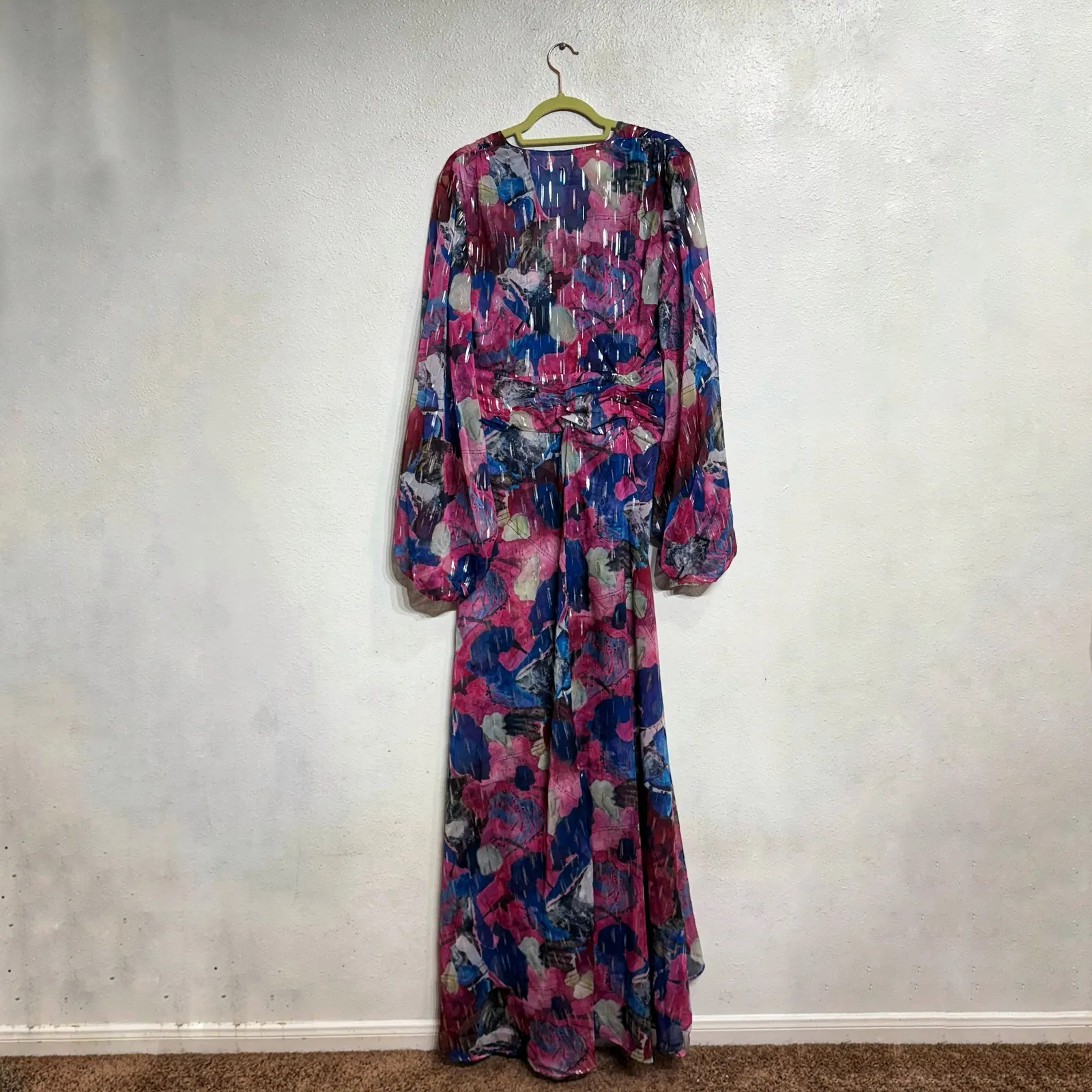 Adrienne Landau Floral Watercolor Draped High Slit Deep V Maxi Gown Sz 12 NWT - Image 11