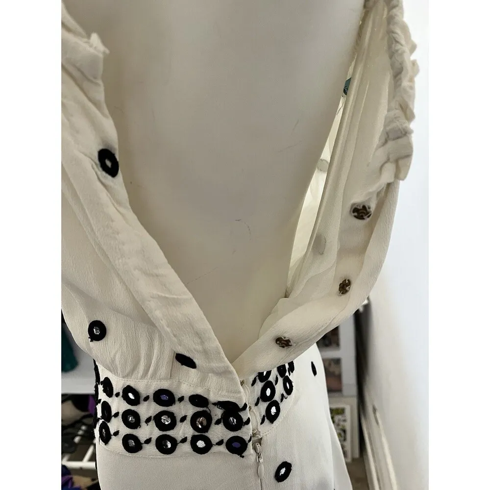 Anthropologie LEIFNOTES White Black Mirror Dots Sleeveless Ruffles Maxi Dress 0 - Image 9