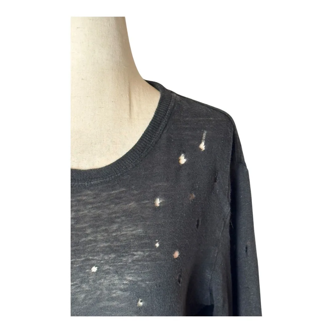 IRO Shirt Women XS Black Linen‎ Marvina Distressed Long Sleeve Tee Grunge Punk - Image 7