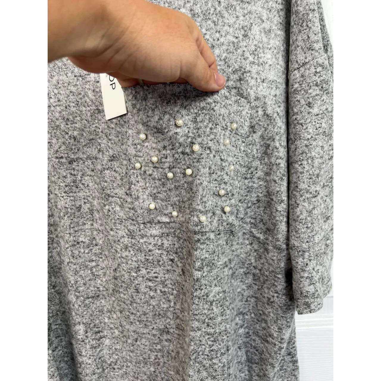 WORKSHOP Republic Size XS Heather Grey Pearl Soft Knit Top Athleisure Casual - Image 3