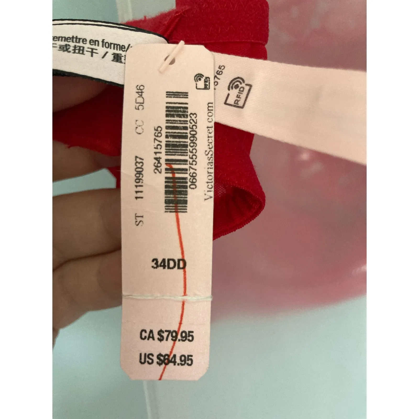 Victoria's Secret Dream Angels Bra 34DD Red Hearts Lace - Image 9