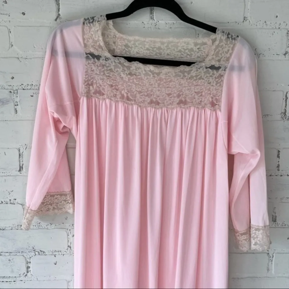 Vintage Pink Lace Lingerie Nightgown Medium Retro - Image 2