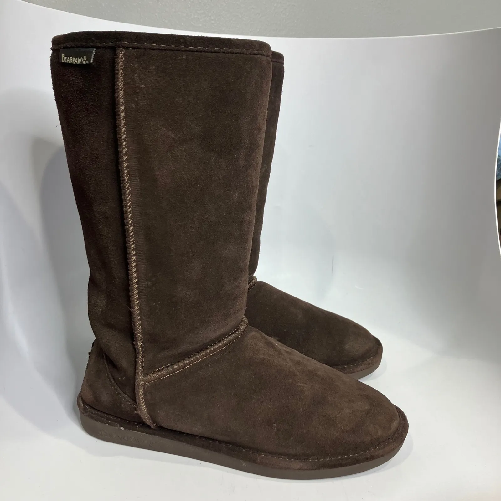 Bearpaw Emma short chocolate brown shearling boots pull on women's size 9 boho - Image 3