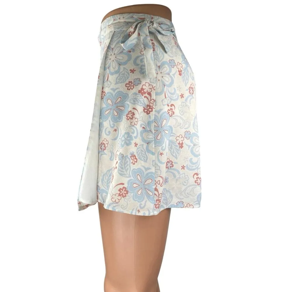Aritzia Sunday Best White Floral Tie Waist Mini Wrap A-Line Skirt Skort Size XS - Image 2