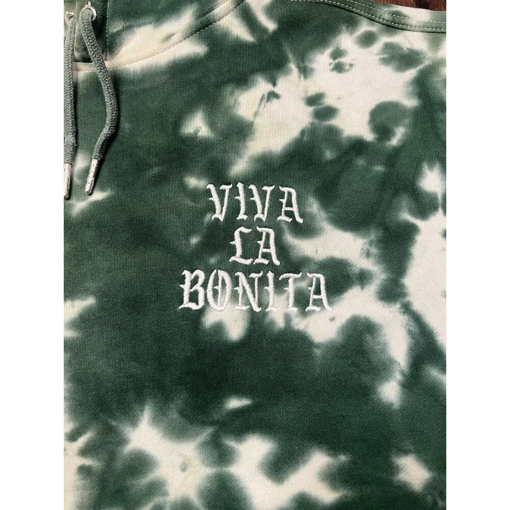 Womens Viva La Bonita Streetwear Gorpcore Tie Dye Green Hoodie Medium - Image 3