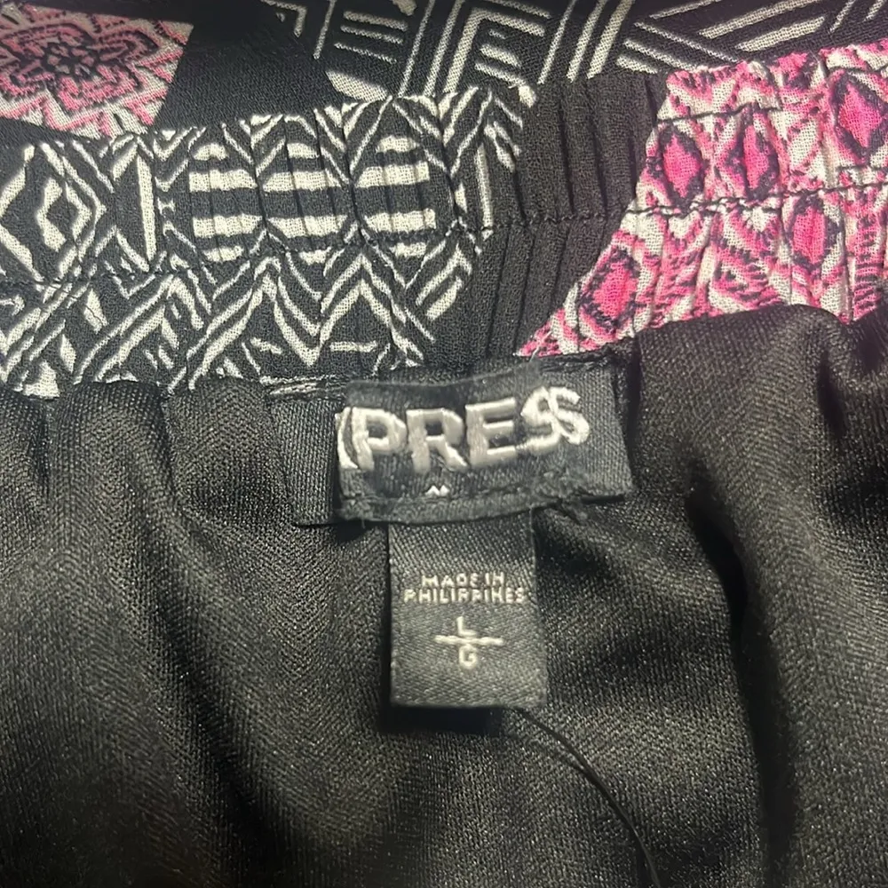 Express Midi Skirt SzL Geometric Print Wrap Lined High/Low Flowy Feminine Casual - Image 5