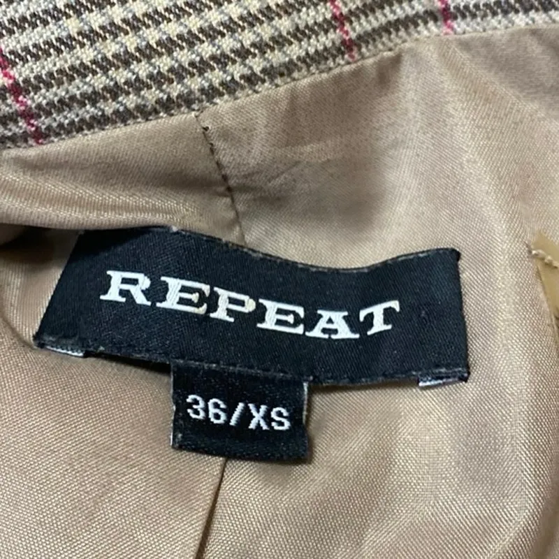 Repeat Women's Brown Plaid Checkered Double Breasted Long Sleeve Coat Jacket XS - Image 3